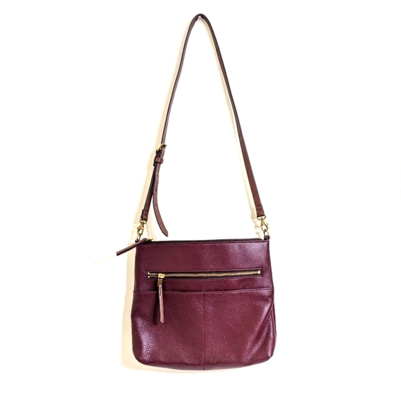 Fossil Pebble Leather Burgundy Crossbody Bag 10 1/2" x 9" x 2" - Picture 1 of 10